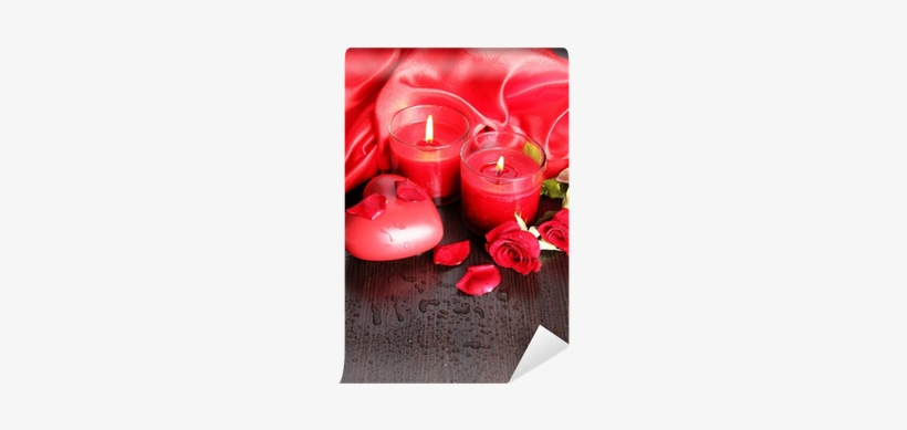 Beautiful Romantic Red Candle With Flowers, Close Up - Candle, transparent png