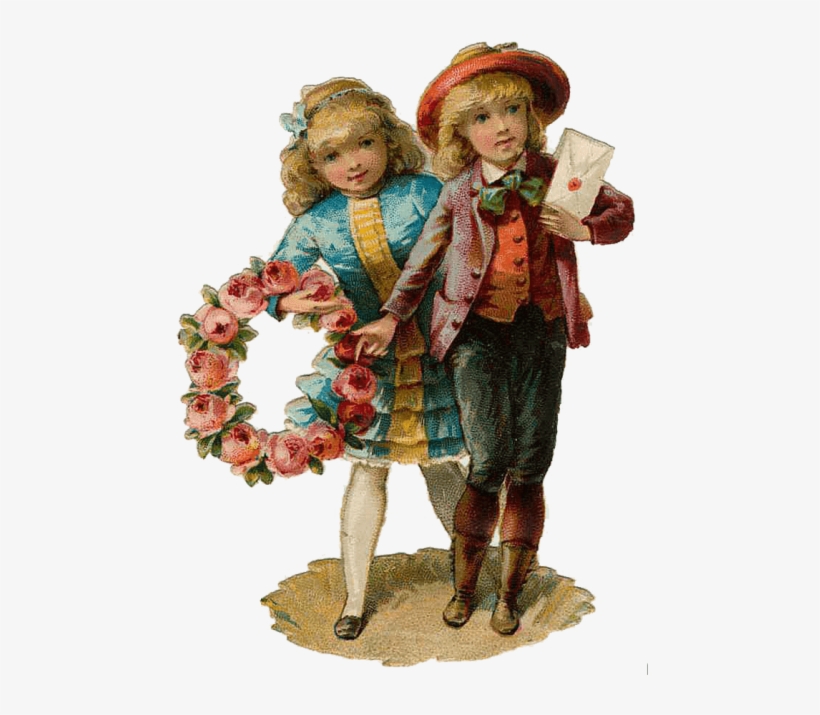 Two Victorian Vintage Kids - Victorian Christmas Png, transparent png