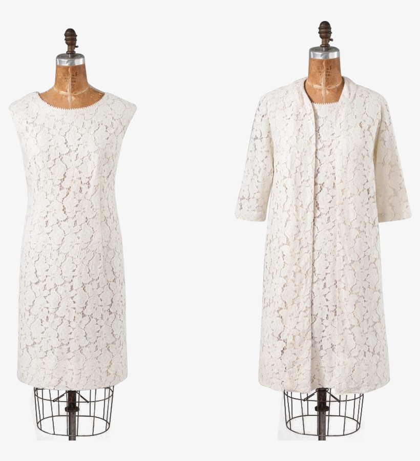 60s White Lace Dress Set, Vintage Two Piece Dress Jacket - Day Dress, transparent png