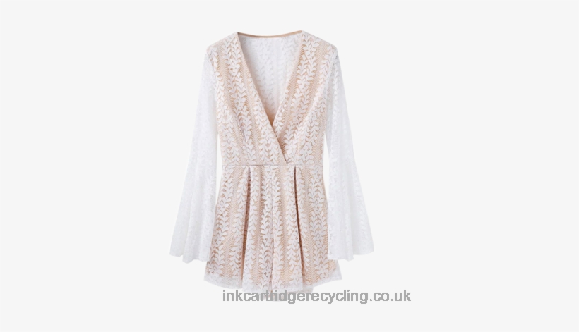 Crossover Lace Bell Sleeve Romper - Jumpsuits & Rompers, transparent png
