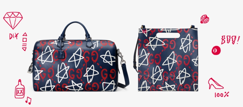 Gucci Guccighost Small Leather Tote Bag, Blue/silver,, transparent png