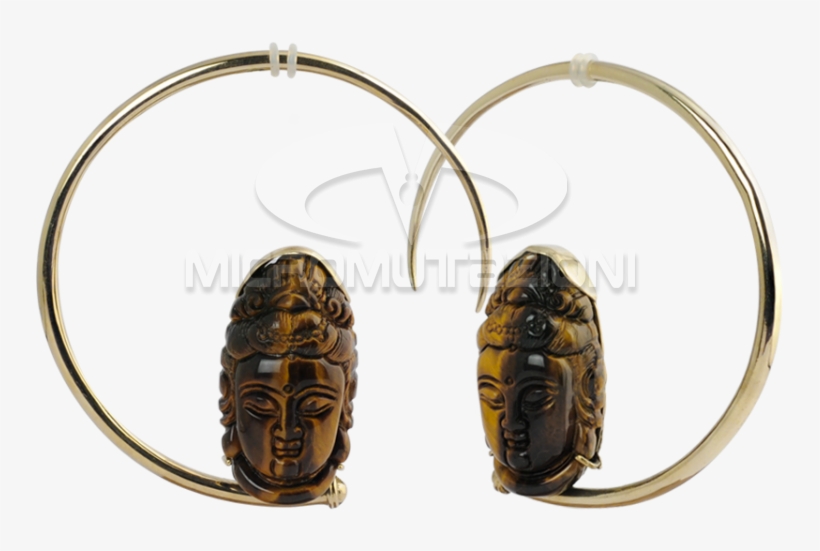 Large Brass Hoops With Tiger Eyes Shiva Mask Brass - Brass, transparent png