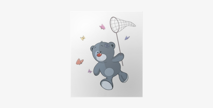 The Stuffed Toy Bear Cub And Butterfly Net Cartoon - Teddy Bear, transparent png