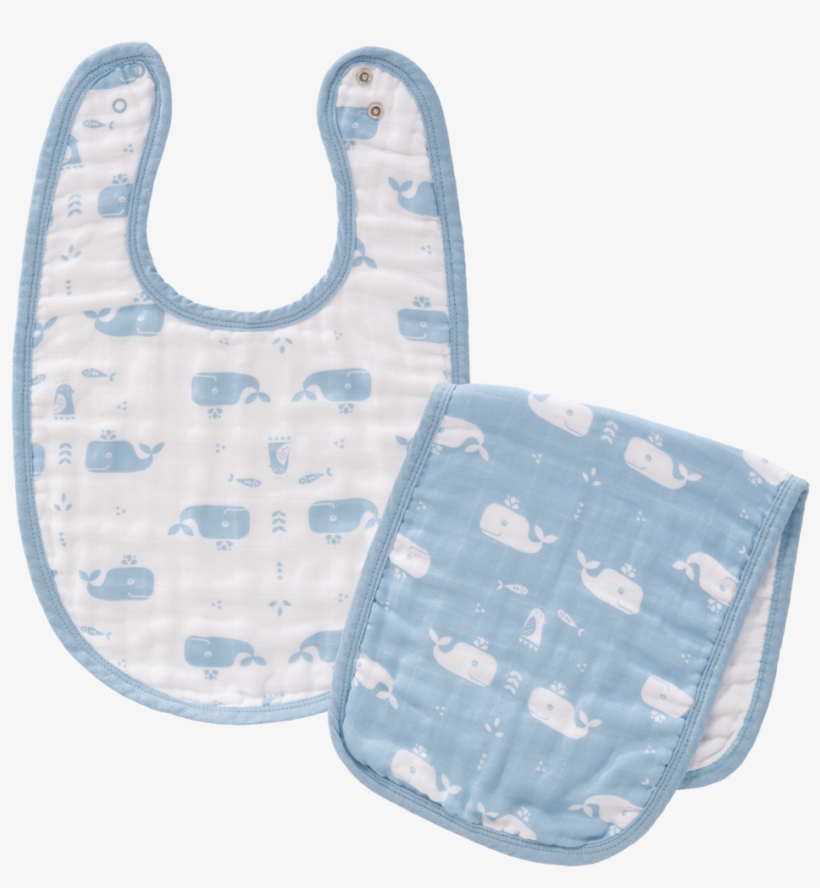 Slab & Spuugdoekset Whale Blue Fog - Fresk Organic Bib & Burp Set (whale), transparent png