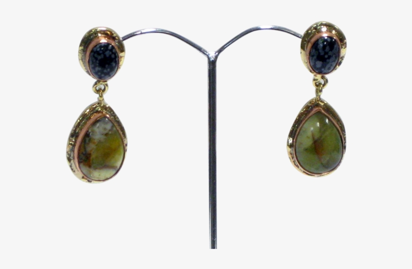 White Metal Green Opal & Snowflake Obsidian Earrings - Gold, transparent png