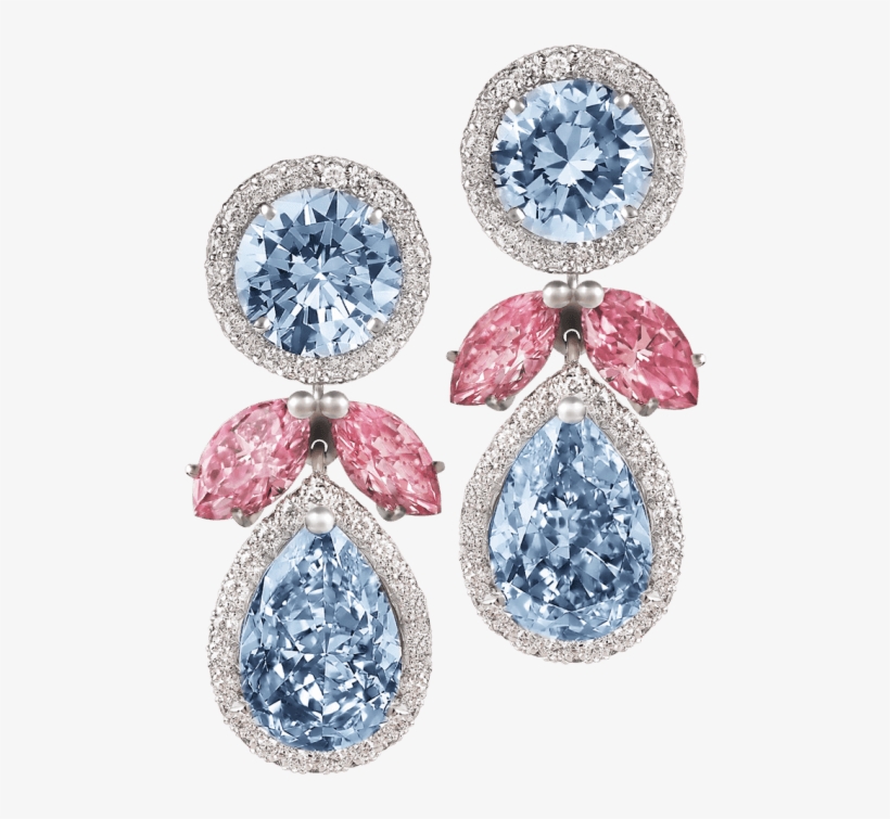 Natural Fancy Intense Blue And Pink Diamond Earrings - Jewellery, transparent png