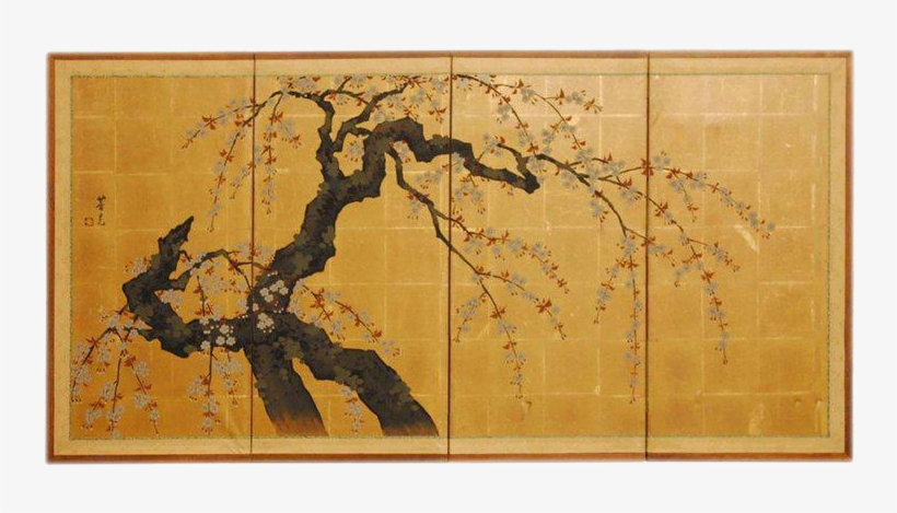 Japanese Four Panel Byobu Screen Sakura Cherry Blossom - Tree, transparent png