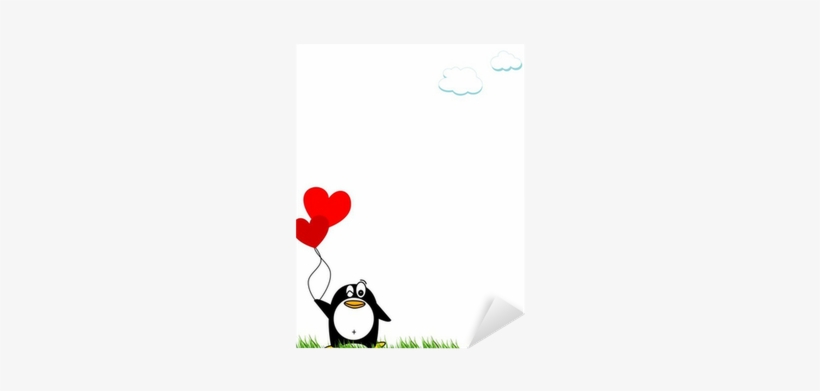 Penguin Bird With Heart Shaped Balloons, Vector Sticker - Balloon, transparent png