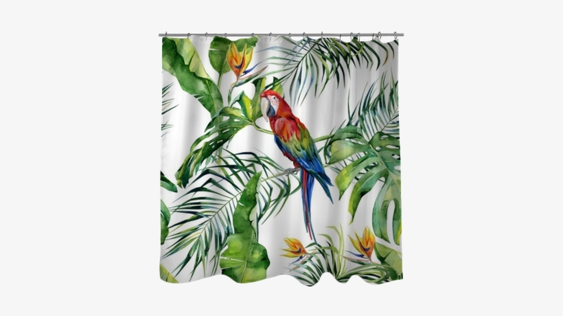 Seamless Watercolor Illustration Of Tropical Leaves, - Macaw, transparent png