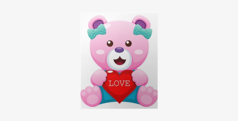 Illustration Of Teddy Bear With Heart Vector Poster - Teddy Bear, transparent png