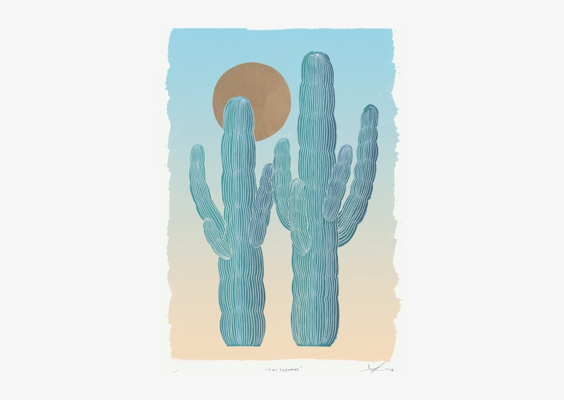 Dos Saguaros W/ Watercolor Background - Saguaro, transparent png