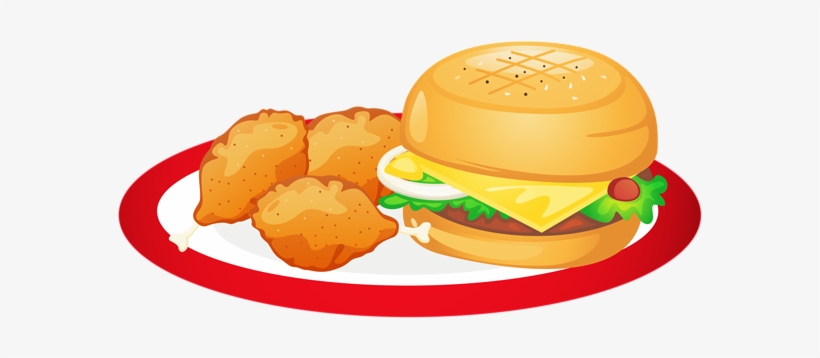 Hamburger And Chicken Legs Plate Png Clipart - Plate Of Food Clip Art, transparent png