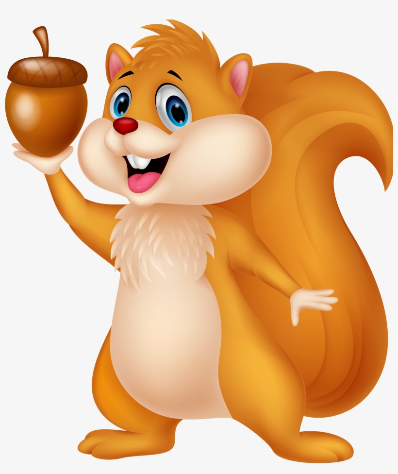 Cute Squirrel With Acorn Png Cartoon Clipart - Squirrel With Acorn Clipart, transparent png