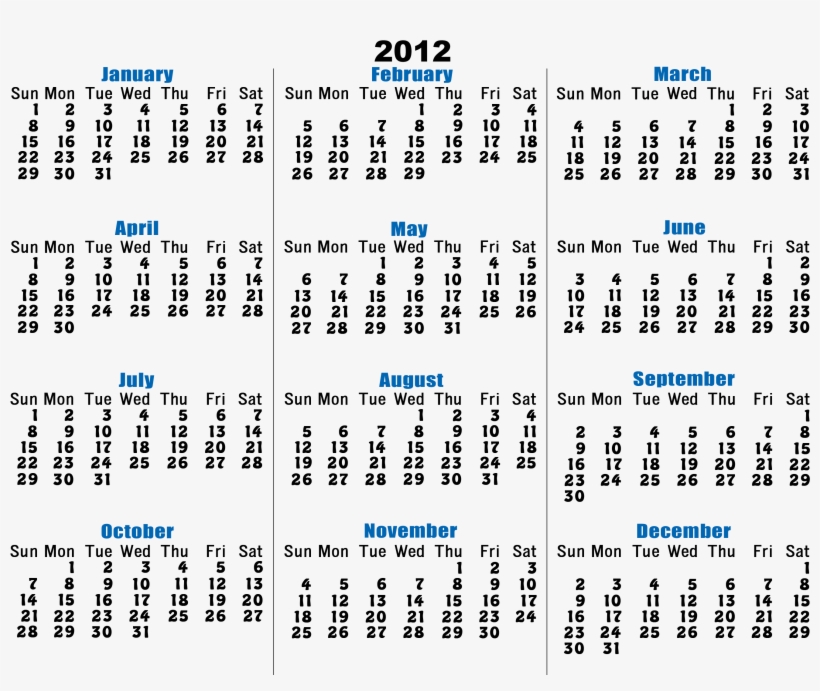 Calendar2012 V4 Half , Letter Size Single Page Calendar - Business Card Calendar 2012, transparent png