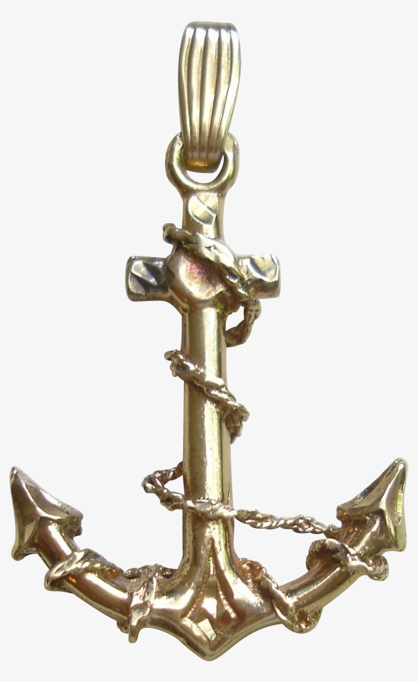 A Wonderful 14k Yellow Gold Anchor Pendant - Pendant, transparent png
