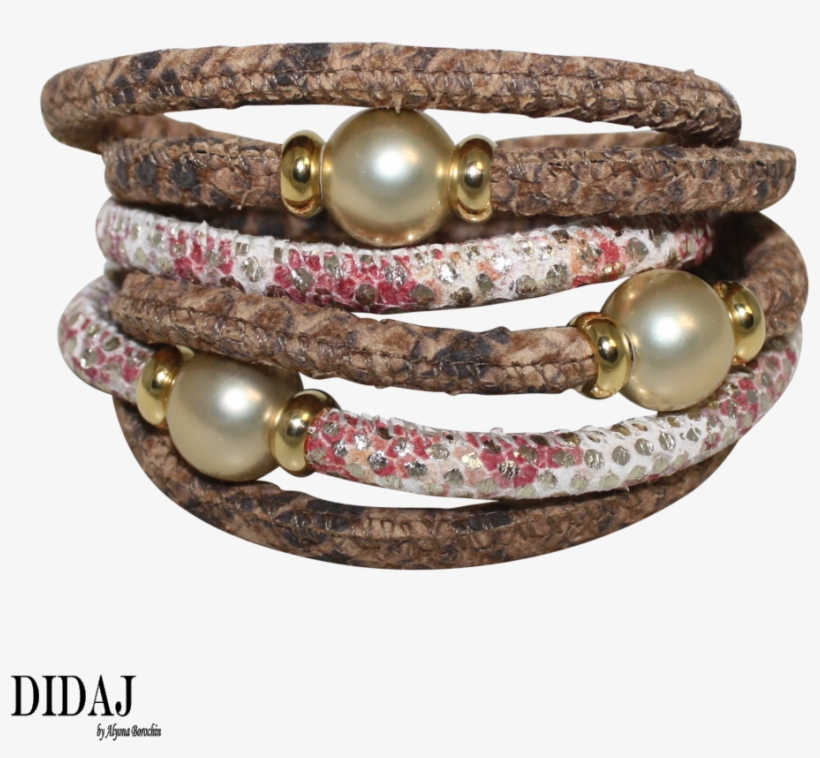 Natural Python & Coral Snake Italian Wrap Leather Bracelet - Pearl Leather Wrap Bracelet, transparent png