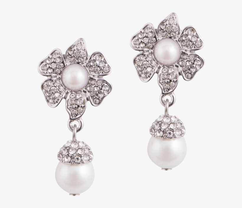 Roll Over Image To Zoom In - Pavé Flower Earrings With Pearl, transparent png