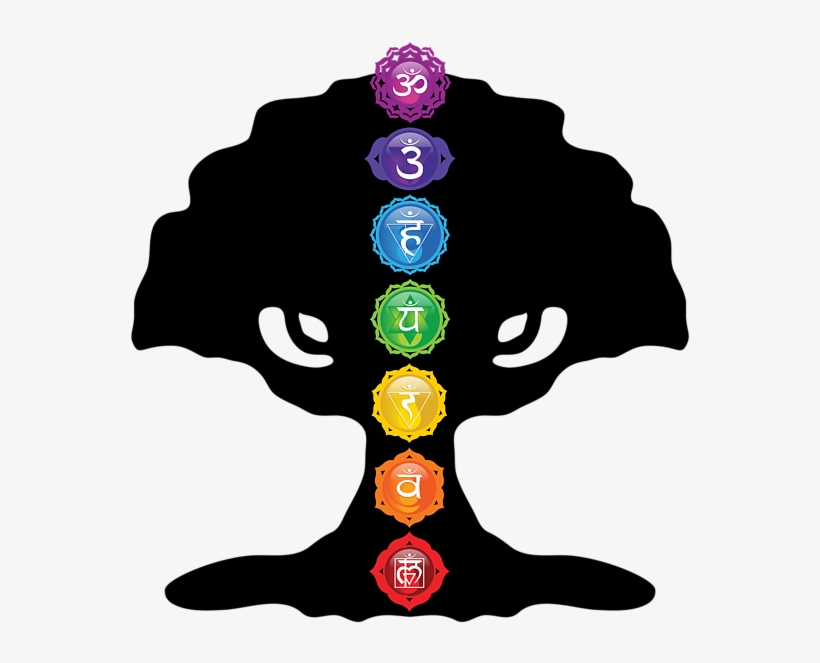Tree Of Life Silhouette With Seven Chakras - Tree With Chakras, transparent png