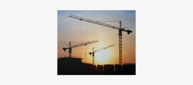 Silhouettes Of Construction Cranes Against The Evening - Zurawie Wiezowe, transparent png