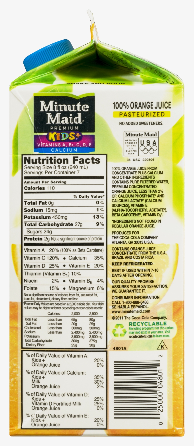 Minute Maid, Premium Kids Vitamins & Calcium100% Orange - Minute Maid Premium Kids+ 100% Juice, Orange, Pulp, transparent png