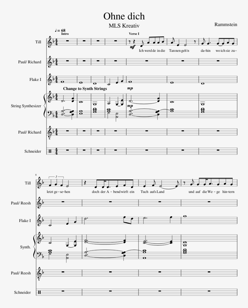 Ohne Dich Sheet Music Composed By Rammstein 1 Of 11 - Rammstein Ohne Dich Piano Notes, transparent png