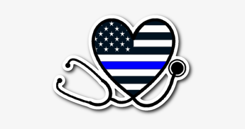 Thin Blue Line Heart Stethoscope Flag Die Cut Vinyl - Thin Blue Line Stethoscope, transparent png