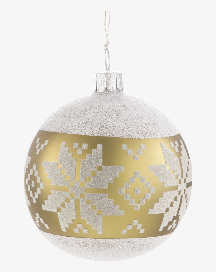 Christmas Bauble Greenish Gold With White Pattern, - Boule De Noel, transparent png