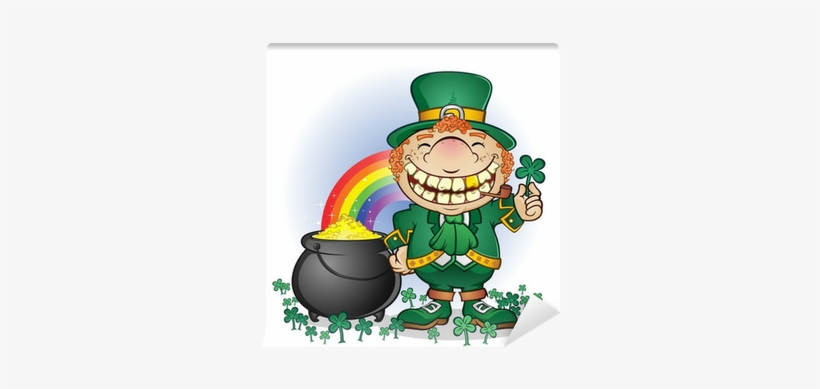 Leprechaun Pot Of Gold Cartoon Character Wall Mural - Leprechaun With Pot Of Gold, transparent png