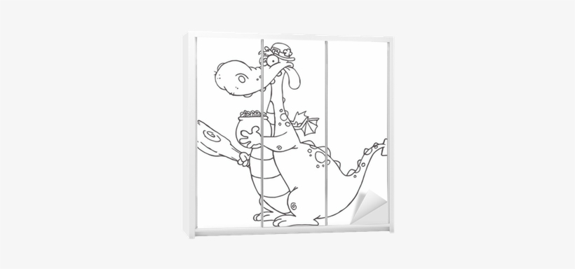 Outlined Dragon Leprechaun Holding A Mace And Pot Of - Dragon Clipart, transparent png