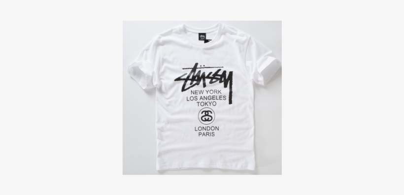Stussy Logo World Tour Crewneck T-shirt - Active Shirt, transparent png
