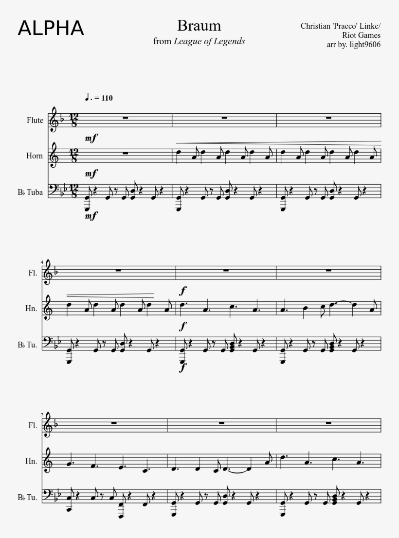Braum Sheet Music Composed By Christian 'praeco' Linke/ - Farewell Apocalyptica Sheet Music, transparent png