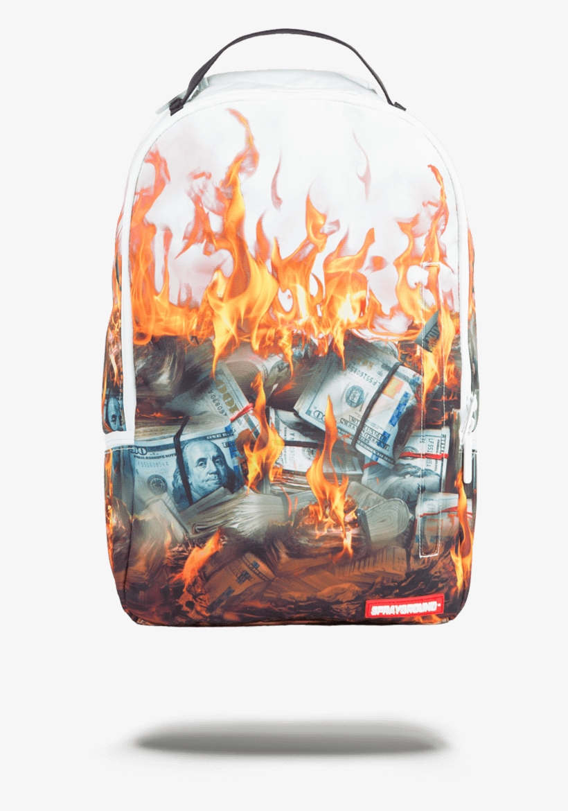 Sprayground White Fire Money Backpack - White, transparent png