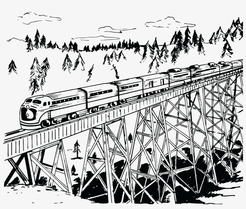 Free Clipart Of A Retro Black And White Train Crossing - Trestle Clipart, transparent png