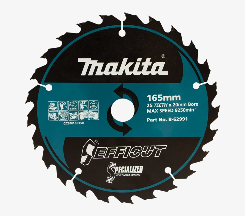 Makita 165mm 25t Tct Efficut Circular Saw Blade - Makita Cordless Tool Case Fits One Drill Bhp454 Bdf452, transparent png
