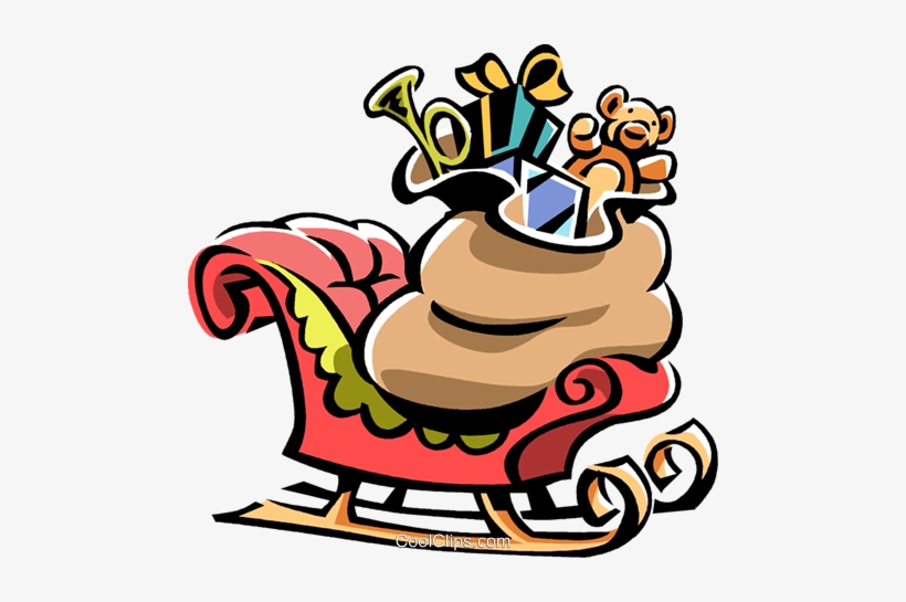 Santa's Sleigh With Sack Of Toys Royalty Free Vector - Santa Claus, transparent png