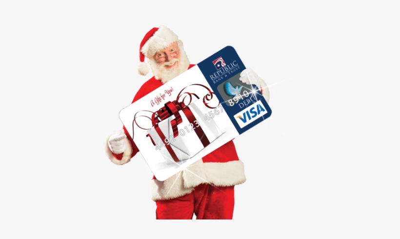 Picture Of Santa Holding An Over-sized Republic Visa - Santa Holding Gift Card, transparent png