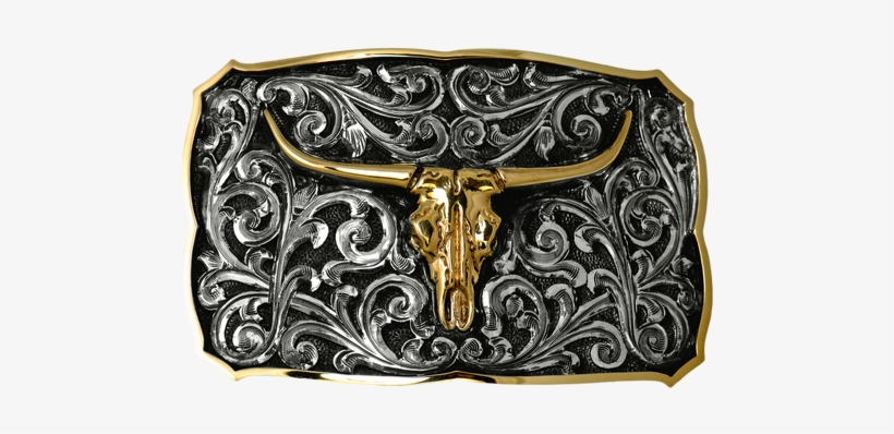 14k Yellow Skull And Border, Scrolls - Gürtelschließe Trachtig 4,0 Cm, transparent png