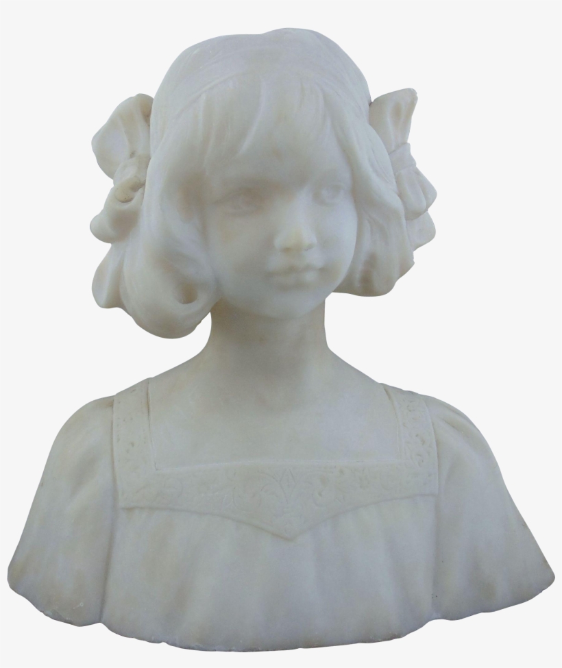 Hand Carved Marble Bust Of A Young Girl-19th C - Bust, transparent png