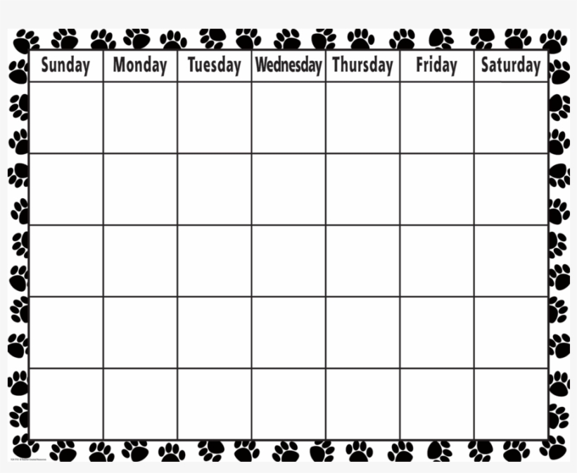 Tcr7712 Black & White Paw Print Calendar Chart Image - Teacher Created ...