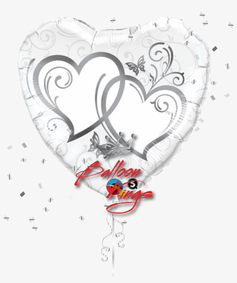 Large Entwined Silver Hearts - Qualatex Entwined Hearts Foil Balloon, transparent png