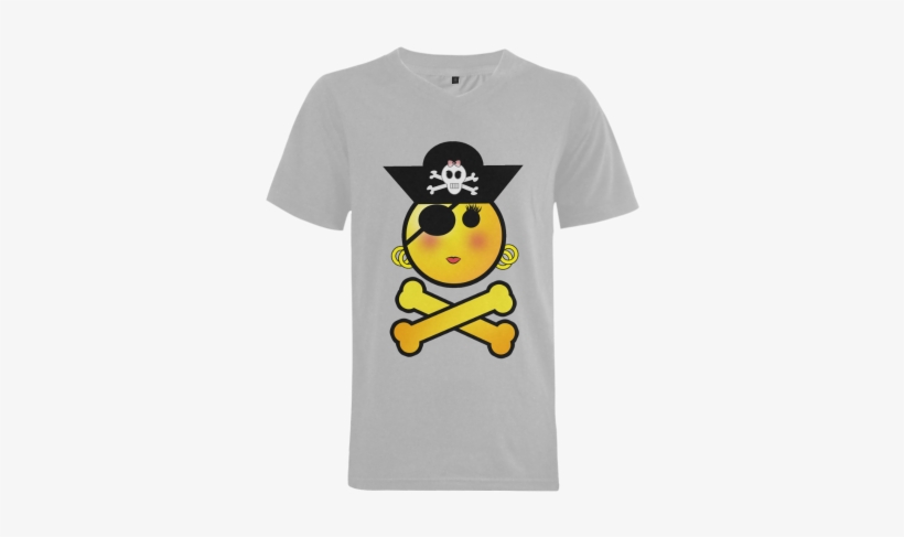 Smiley Emoji Girl Men's V Neck T Shirt - Pirate Day Shower Curtain, transparent png
