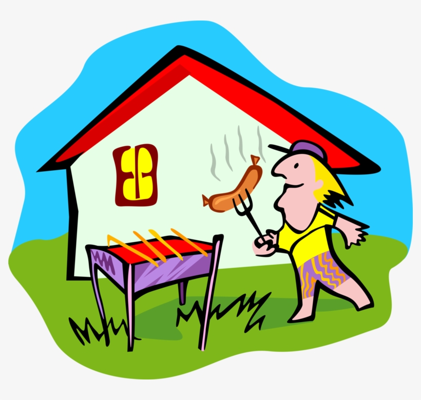 Vector Illustration Of Outdoor Chef Cooks Hotdog On - Barbecue, transparent png
