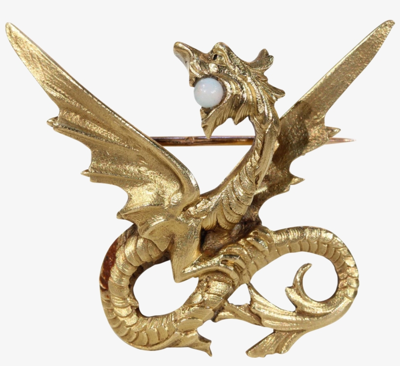 Antique French Wyvern Gold Opal Brooch Pin - Gold, transparent png