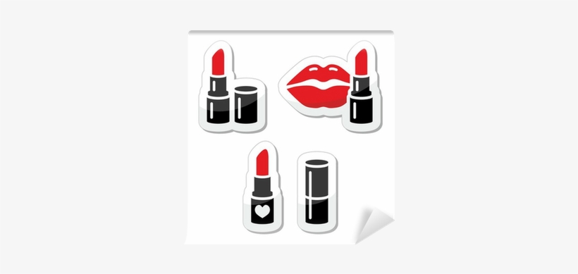 Lips And Red Lipstick Vector Icon Set Wall Mural • - Lipstick Symbols, transparent png