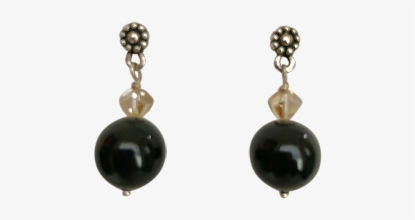 Silver Ball Motif Posts Black Pearl Earrings - Earring, transparent png