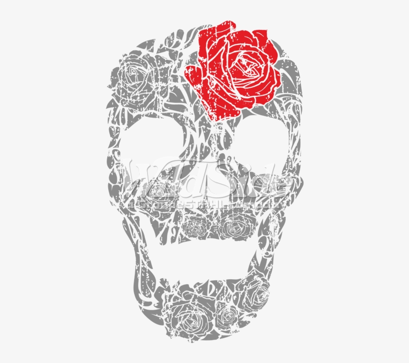 Rose Skull W/red Rose - Skull Made Of Roses Death Hardcore Biker Gothic Grim, transparent png