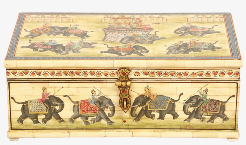 Sheesham Wood Box Elephant Design Painted - Wooden Box, transparent png