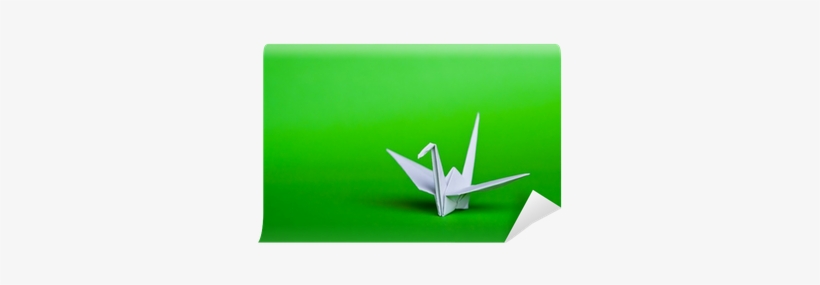 A White Origami Crane On A Green Background Wall Mural - Origami Bird, transparent png