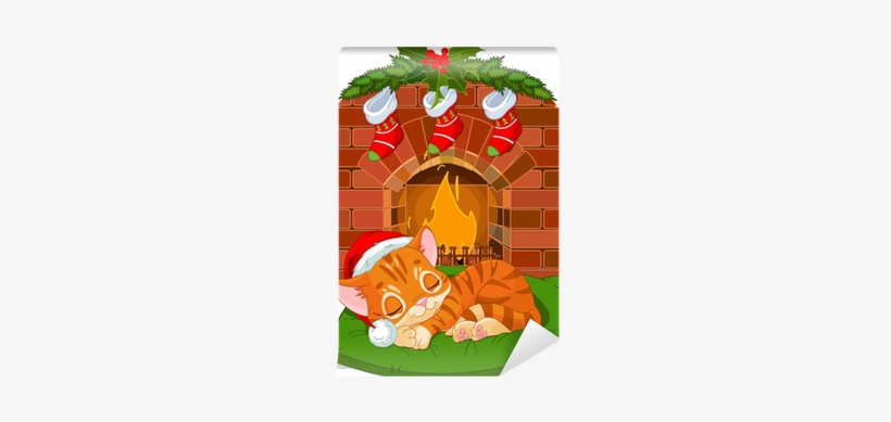 Christmas Kitten Sleeping Near Fireplace Wall Mural - Christmas Dogs Coloring Book 1 [book], transparent png