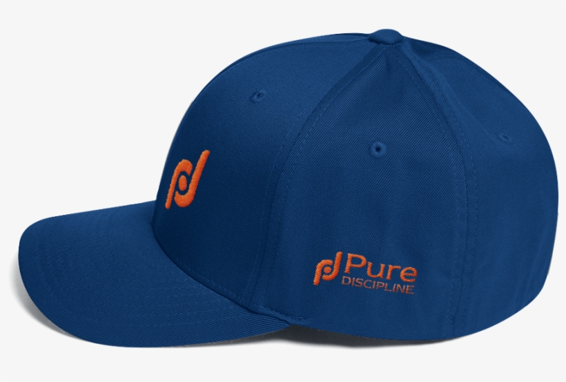 Flex Fit Blue Structured Twill Cap Orange Logo Named - Baseball Cap, transparent png